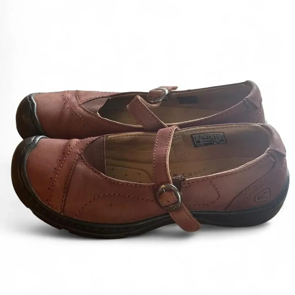 KEEN Sterling City Leather Mary Jane Comfort Flats Brown Burgundy Women's Size 7